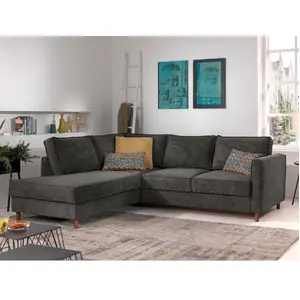 Comparateur de prix : Canapé d'angle convertible en velours côtelé gris foncé - 5 places - L...