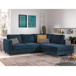 Canapé d'angle convertible en velours côtelé bleu - Jake - 5 places - ...