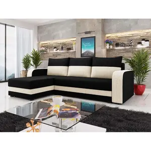 Bestmobilier Harvey - Canapé d'angle convertible - Noir/Beige
