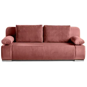 BestMobilier Elio - canapé 3 places convertible - avec coffre - en velours et velours côtelé - Rose pas cher
