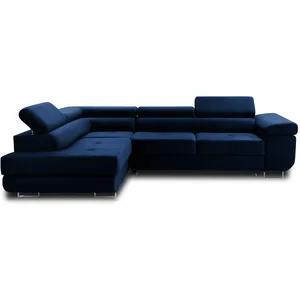 BESTMOBILIER Canapé d'angle gauche convertible 5 places en velours bleu nuit