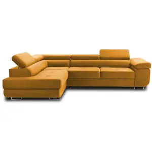 BESTMOBILIER Canapé d'angle gauche convertible 5 places en velours jaune pas cher