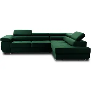 BESTMOBILIER Canapé d'angle droit convertible 5 places en velours vert pas cher