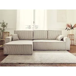 BESTMOBILIER Canapé d'angle réversible convertible 4 places en velours côtelé beige pas cher