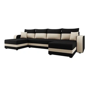 BESTMOBILIER Harvey - canapé panoramique en u - 7 places - convertible avec coffre - en tissu - noir / beige pas cher