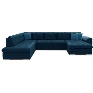 BESTMOBILIER Canapé panoramique 7 places Angle gauche en Tissu Bleu marine pas cher