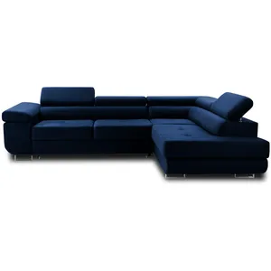 BESTMOBILIER Canapé d'angle droit convertible 5 places en velours bleu nuit