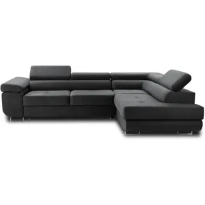 BESTMOBILIER Canapé d'angle droit convertible 5 places en velours gris foncé