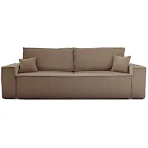 BESTMOBILIER Canapé droit convertible 3 places en velours côtelé taupe pas cher