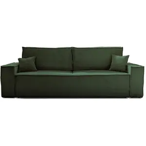 BESTMOBILIER Canapé droit convertible 3 places en velours côtelé vert pas cher