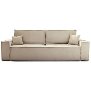 BESTMOBILIER Canapé droit convertible 3 places en velours côtelé beige pas cher