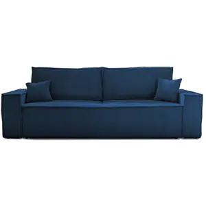 Canapé droit convertible 3 places en velours côtelé bleu ardoise pas cher