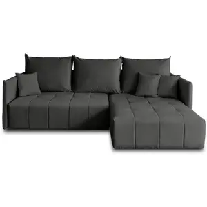 Best Mobilier Canapé d'angle réversible convertible 4 places en velours gris foncé pas cher
