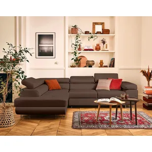Lisa Design Zaria - canapé d'angle gauche 5 places convertible avec coffre et têtières en cuir vegan