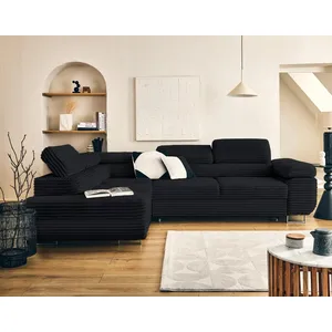 Comparateur de prix : Lisa Design Zaria - canapé d'angle gauche 5 places convertible avec coffre et têtières en velours côtelé grosses côtes