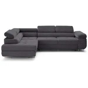 Comparateur de prix : Lisa Design Zaria - canapé d'angle gauche 5 places convertible avec coffre et têtières en velours côtelé grosses côtes