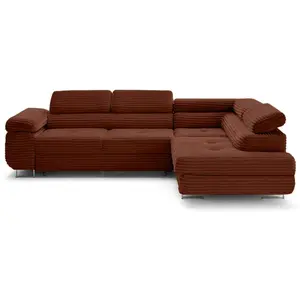 Comparateur de prix : Lisa Design Zaria - canapé d'angle droit 5 places convertible avec coffre et têtières en velours côtelé grosses côtes