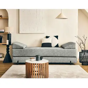 BESTMOBILIER Brescia - banquette 3 places convertible en tissu velours relief - Gris pas cher