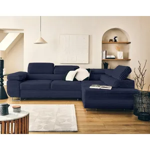 Lisa Design Zaria - canapé d'angle droit 5 places convertible avec coffre et têtières en velours côtelé grosses côtes