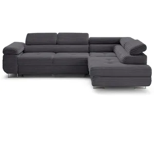 Comparateur de prix : Lisa Design Zaria - canapé d'angle droit 5 places convertible avec coffre et têtières en velours côtelé grosses côtes