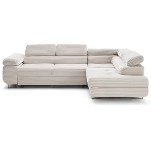 Comparateur de prix : Lisa Design Zaria - canapé d'angle droit 5 places convertible avec coffre et têtières en velours côtelé grosses côtes