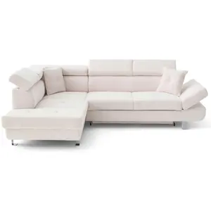 BESTMOBILIER Lisbona - canapé d'angle gauche 5 places convertible avec têtières en velours côtelé - Beige pas cher