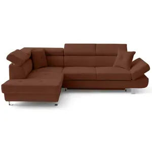 BESTMOBILIER Lisbona - canapé d'angle gauche 5 places convertible avec têtières en velours côtelé - Terracotta