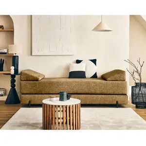 Comparateur de prix : BESTMOBILIER Brescia - banquette 3 places convertible en tissu velours relief - Jaune