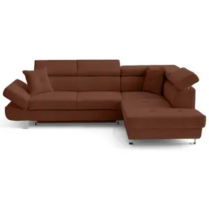 BESTMOBILIER Lisbona - canapé d'angle droit 5 places convertible avec têtières en velours côtelé - Terracotta pas cher