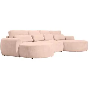 Comparateur de prix : BESTMOBILIER Mahina - canapé panoramique en U 7 places - convertible avec coffre - en tissu bouclette - Rose