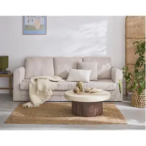 BESTMOBILIER Canapé droit convertible 3 places en velours côtelé beige pas cher