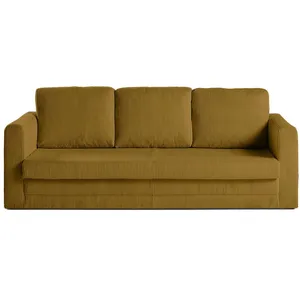 BESTMOBILIER Canapé droit convertible 3 places en velours côtelé jaune pas cher