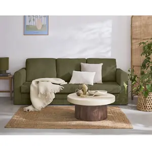 BESTMOBILIER Canapé droit convertible 3 places en velours côtelé vert pas cher