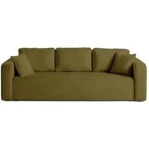 BESTMOBILIER Canapé droit convertible 3 places en velours texturé vert olive pas cher