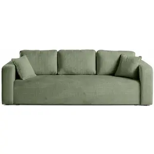 BESTMOBILIER Miro - canapé droit 3 places - convertible avec coffre - en velours texturé - Vert sauge pas cher