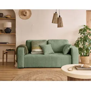 BESTMOBILIER Miro - canapé droit 2 places - en velours texturé - Vert sauge pas cher