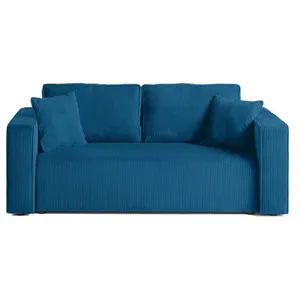BESTMOBILIER Topaze - canapé droit 2 places - en velours côtelé - Bleu Ardoise pas cher