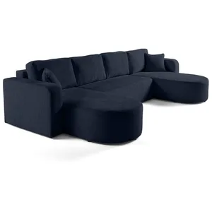 BESTMOBILIER Miro - canapé panoramique en U 7 places - convertible avec coffre - en velours texturé - Bleu