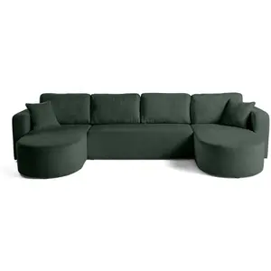 BESTMOBILIER Miro - canapé panoramique en U 7 places - convertible avec coffre - en velours texturé - Vert