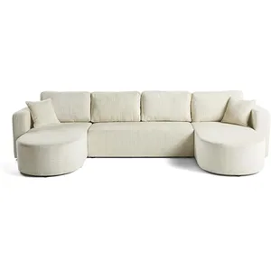 Comparateur de prix : BESTMOBILIER Miro - canapé panoramique en U 7 places - convertible avec coffre - en velours texturé - Beige