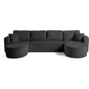 Comparateur de prix : BESTMOBILIER Miro - canapé panoramique en U 7 places - convertible avec coffre - en velours texturé - Gris Anthracite