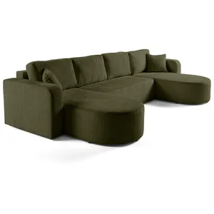 BESTMOBILIER Miro - canapé panoramique en U 7 places - convertible avec coffre - en velours texturé - Vert Olive pas cher