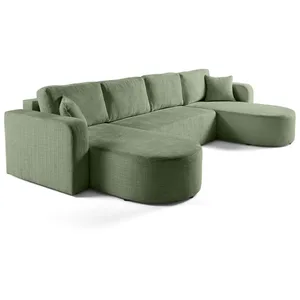 BESTMOBILIER Miro - canapé panoramique en U 7 places - convertible avec coffre - en velours texturé - Vert sauge pas cher