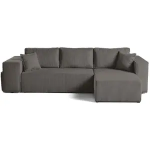 BESTMOBILIER Topaze - canapé d'angle réversible 4 places - convertible avec coffre, tablette et poufs - en velours côtelé - Gris pas cher