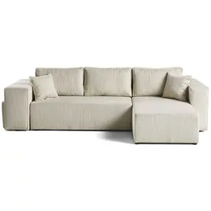 BESTMOBILIER Canapé d'angle réversible convertible 4 places en velours côtelé beige pas cher