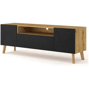 Comparateur de prix : BESTMOBILIER Velato - meuble tv - bois et noir - 160 cm - Bois / Noir