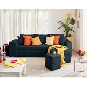 BESTMOBILIER California - canapé d'angle réversible 4 places - convertible avec coffre, étagère et poufs - en velours texturé - Bleu pas cher