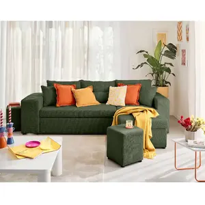 BESTMOBILIER California - canapé d'angle réversible 4 places - convertible avec coffre, étagère et poufs - en velours texturé - Vert pas cher