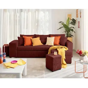 BESTMOBILIER California - canapé d'angle réversible 4 places - convertible avec coffre, étagère et poufs - en velours texturé - Prune pas cher