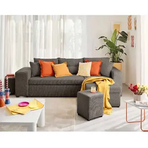 Comparateur de prix : BESTMOBILIER California - canapé d'angle réversible 4 places - convertible avec coffre, étagère et poufs - en velours texturé - Gris